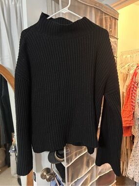 Sweet Baby Jamie Black Ribbed Mock Neck Flare Sleeve Sweater